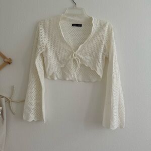 White Crochet Knit Long Sleeve Top